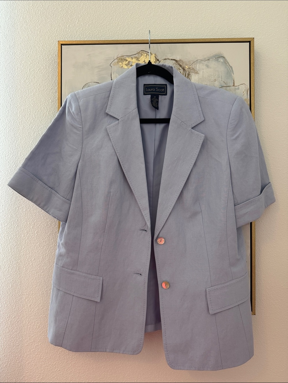 6/14 Laura Scott Pale Blue Short Sleeve Blazer linen